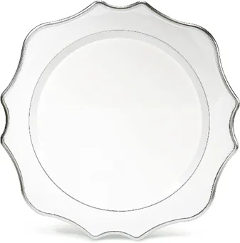 White Silver Trim Lotus Scalloped Charger