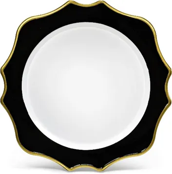 Black Rim, Gold Trim Lotus Scalloped Charger