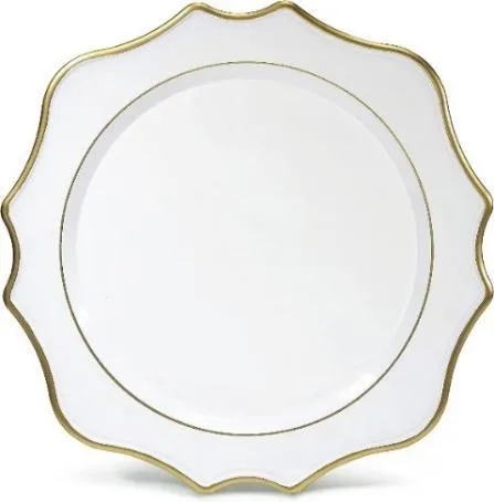 White Gold Trim Lotus Scalloped Charger