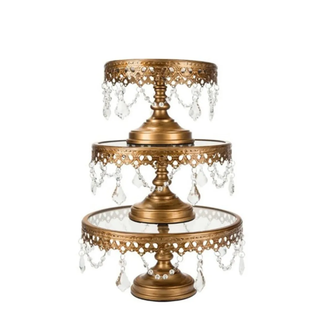 Cake Stand - Round Crystal Draped (Gold)