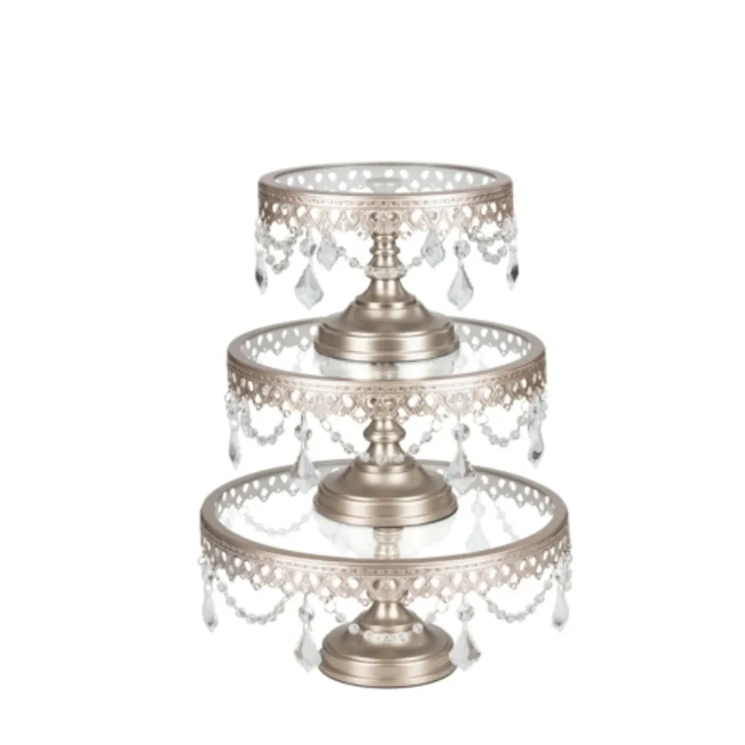Cake Stand - Round Crystal Draped (Champagne)