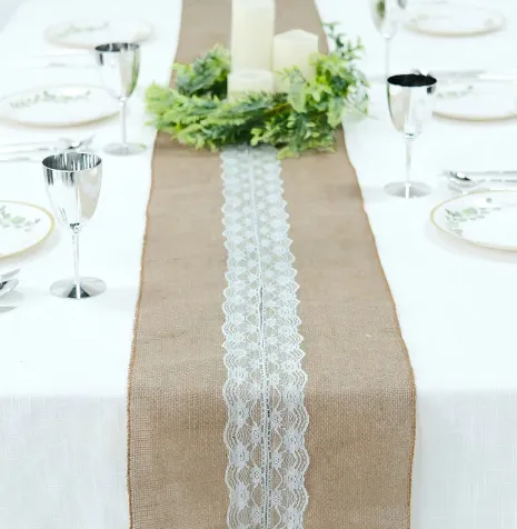 Table Runner (Burlap with Lace) 14in x 106in