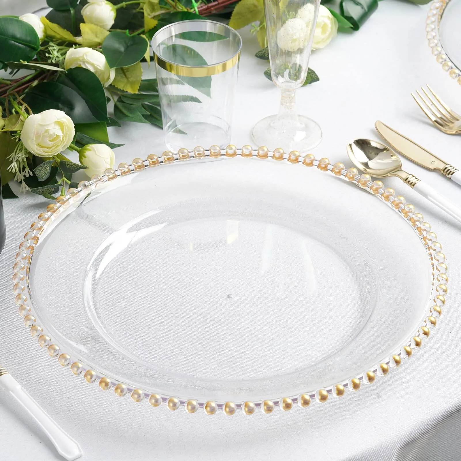 Acrylic Charger with Gold Beaded Rim