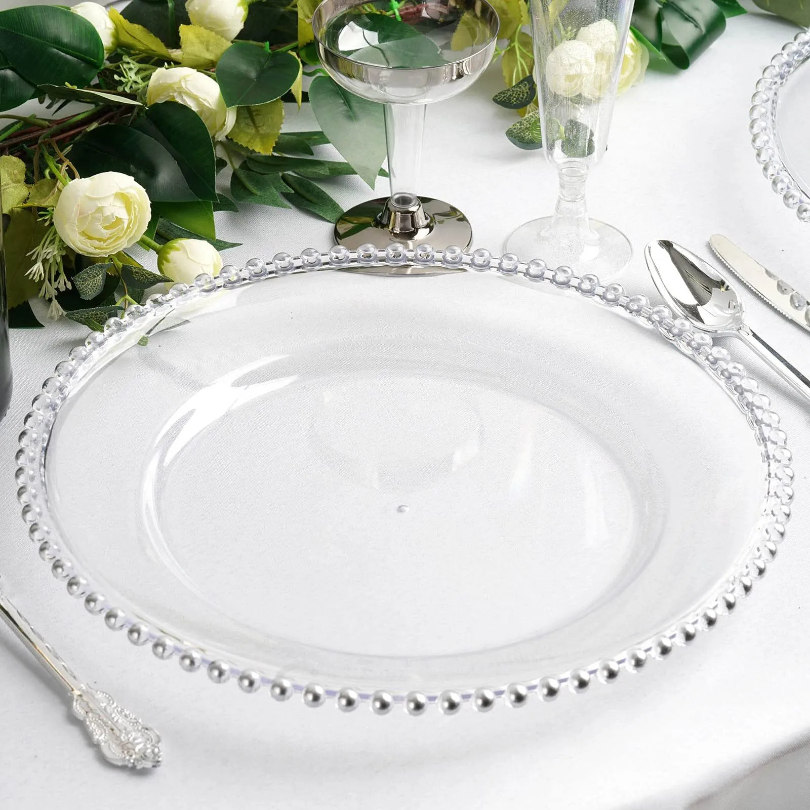 Acrylic Charger with Silver Beaded Rim