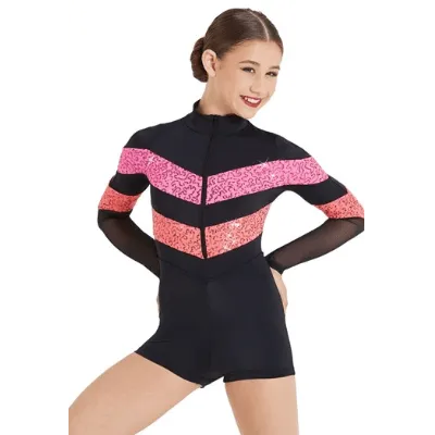 C31 - Black Unitard with Pink Sequin Stripes Child Sizes
