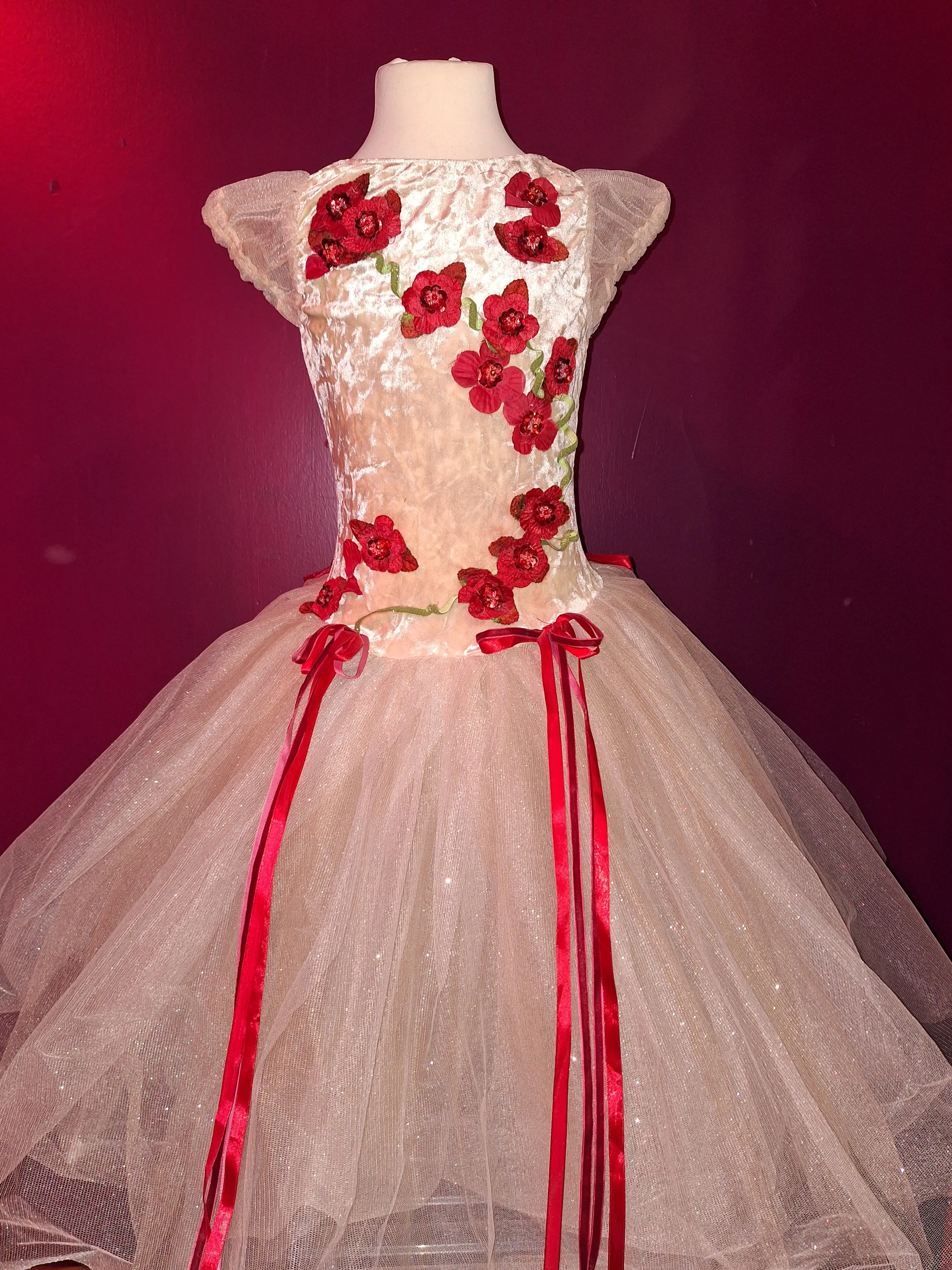T207 - Ivory Tutu With Red Flower Detail Adult Sizes