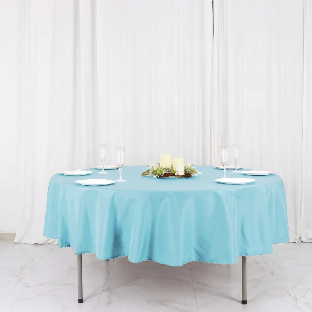 *LINEN, 90" ROUND LIGHT BLUE
