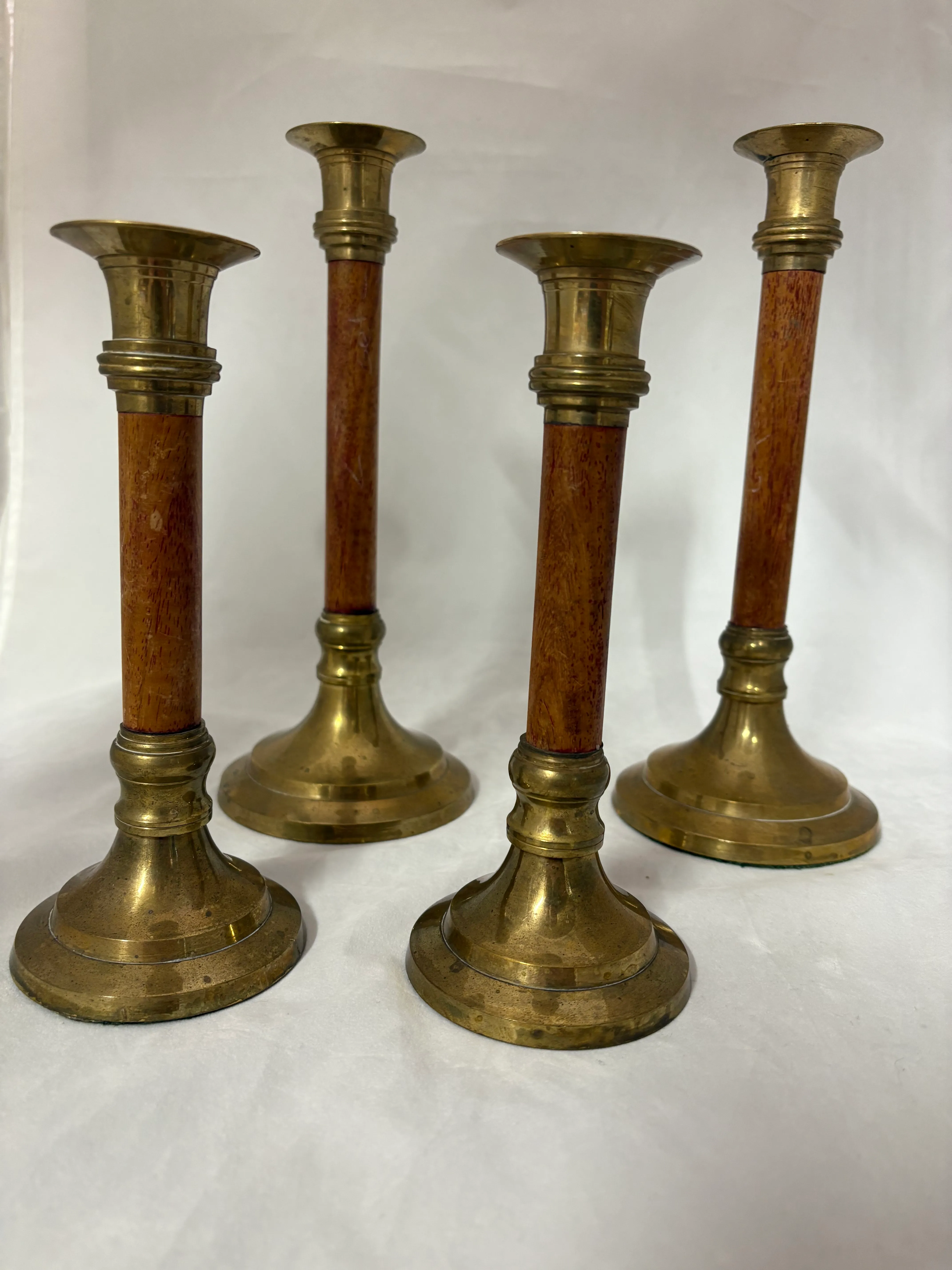 Brass & Wood Vintage 4pc Taper Set 