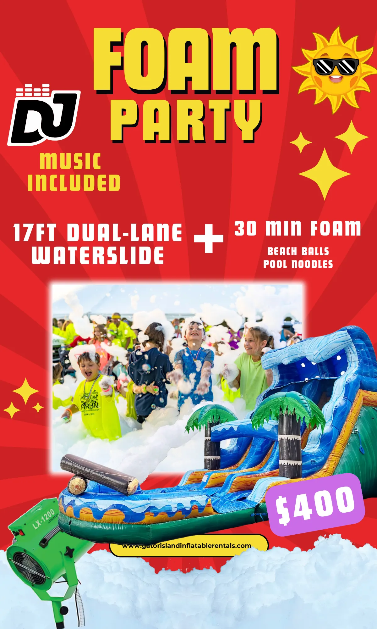 Dual-Lane Waterslide Jungle And (Foam Party 30 Min)
