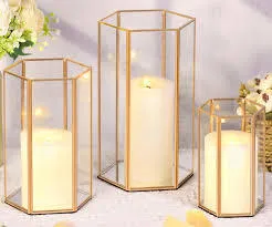 Hexagon Glass Lanterns - Set of 3