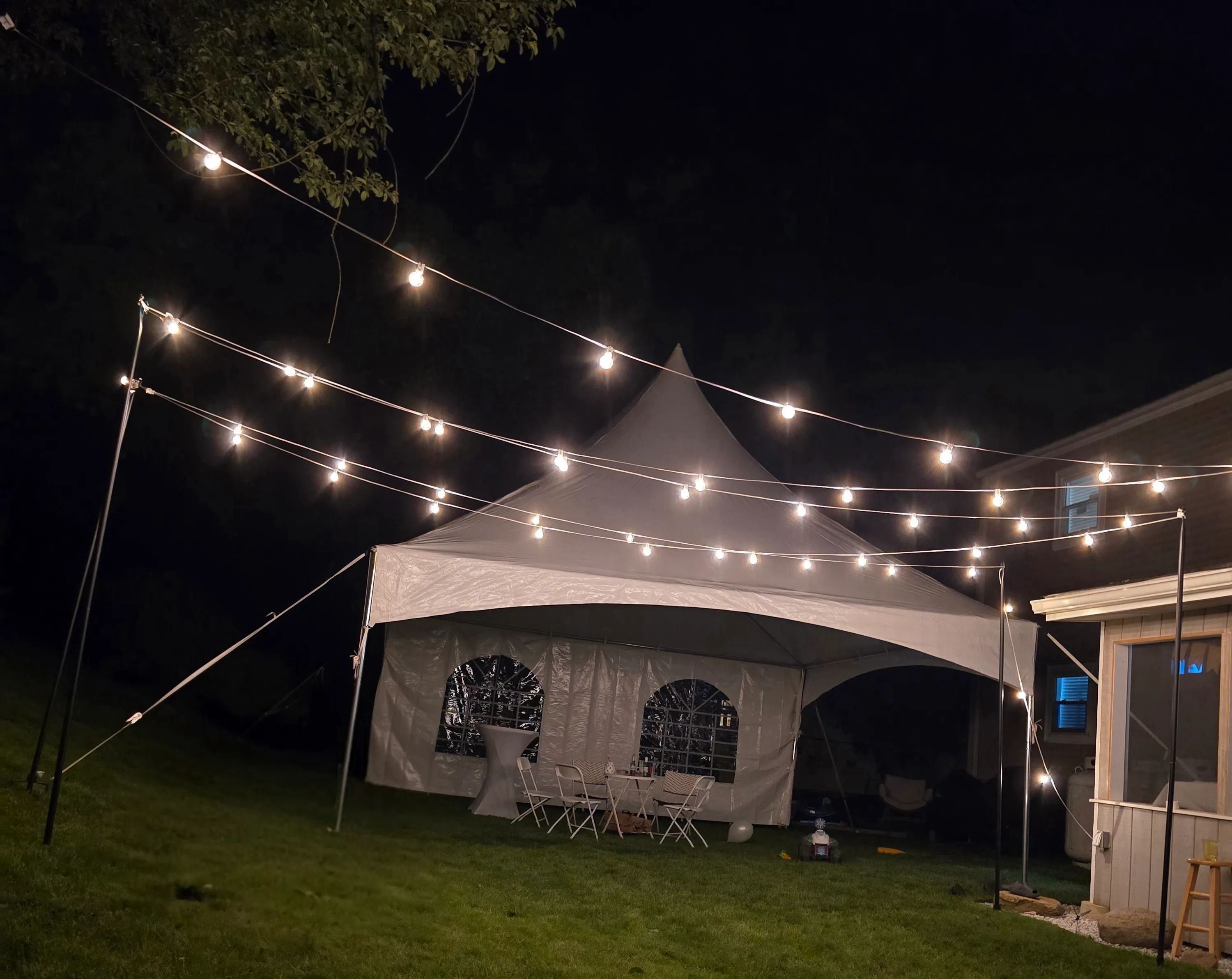 Backyard Pole & String Bistro Lighting 