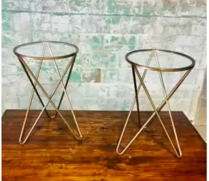 Gold Criss-Cross Base and Glass Side Tables