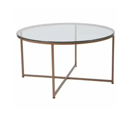Gold and Glass Coffee Table with Cross Base