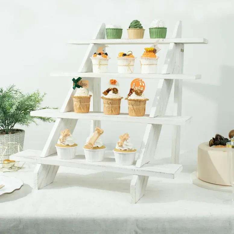 Whitewash Wood 4 Tier Display