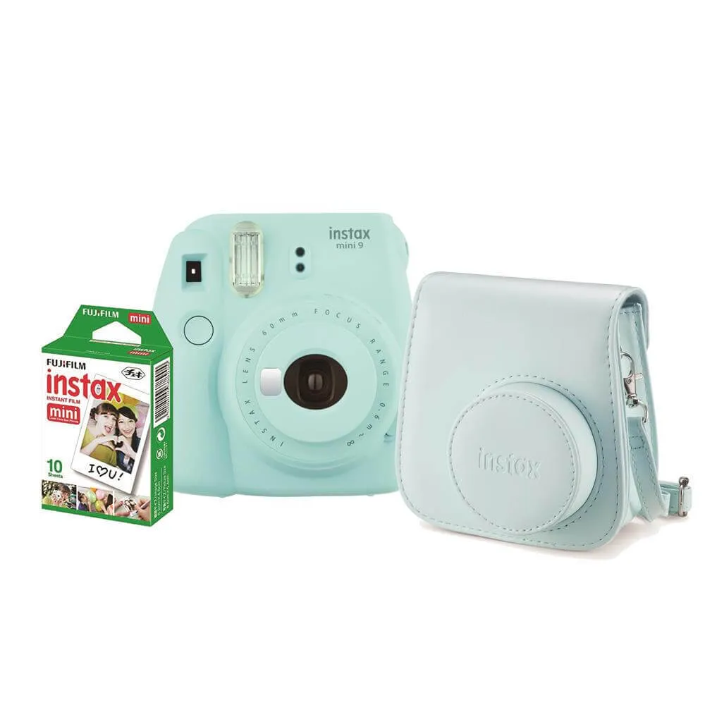 Kit Câmera Instantânea Fujifilm Instax Mini 9 Azul Aqua com Bolsa e Filme Instantâneo para 10 Fotos