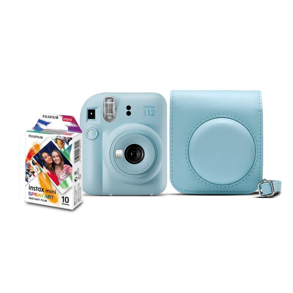 Kit Câmera Instantânea FujiFilm Instax Mini 12 Azul Candy com Bolsa e Pack 10 Filmes