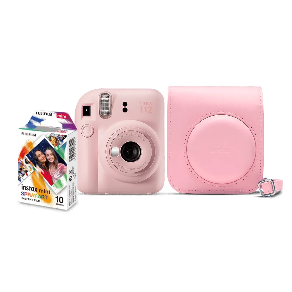Kit Câmera Instantânea FujiFilm Instax Mini 12 Rosa Gloss com Bolsa e Pack 10 Filmes