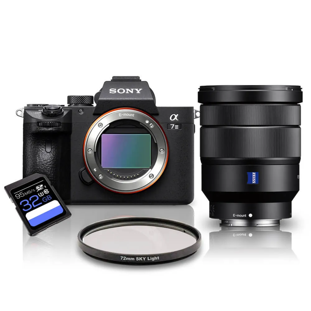 Kit Câmera Sony a7III Mirrorless + Lente Sony FE 16-35mm + Filtro 72mm + Cartão SDXC 32Gb