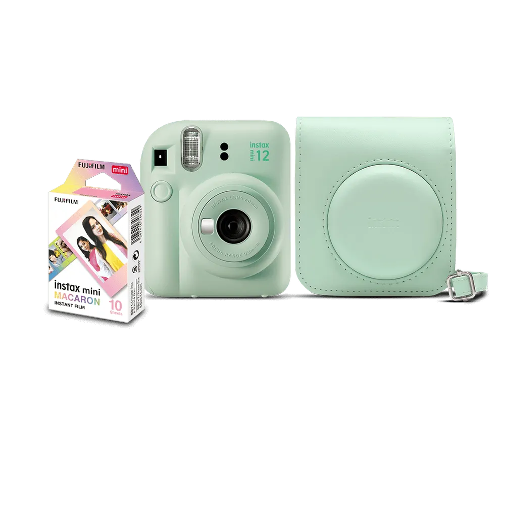 Kit Câmera Instantânea FujiFilm Instax Mini 12 Verde Menta com Bolsa e Pack 10 Filmes