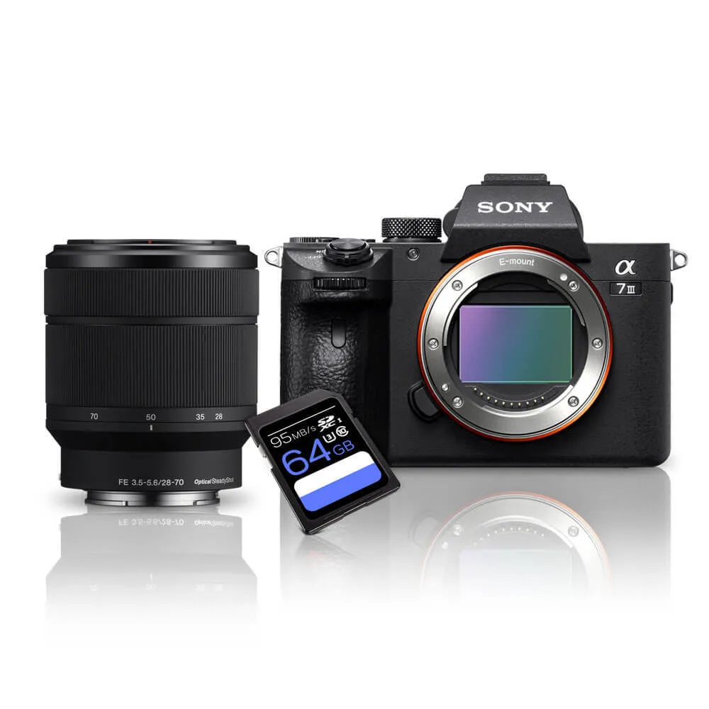Kit Câmera Sony a7III + Lente Sony FE 28-70mm + Cartão SDXC 64Gb