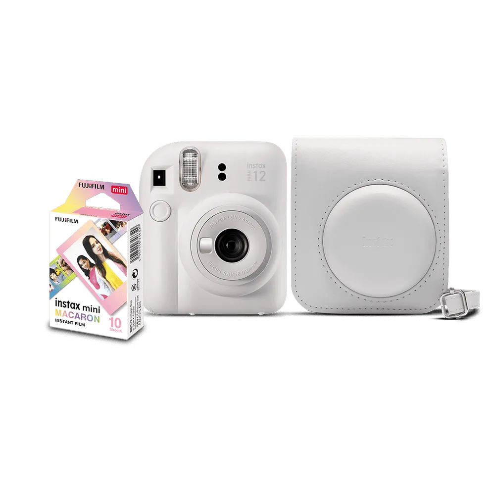 Kit Câmera Instantânea FujiFilm Instax Mini 12 Branco Marfim com Bolsa e Pack 10 Filmes