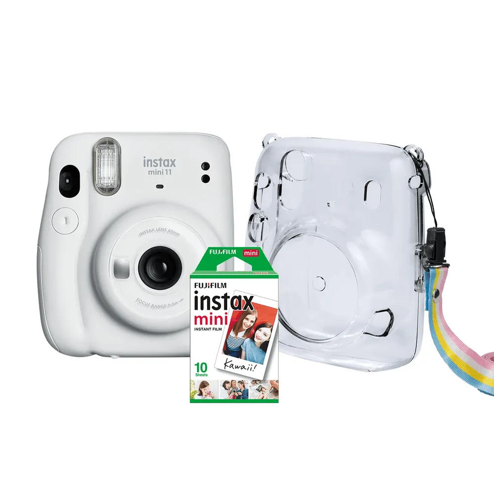 Kit Câmera Instantânea FujiFilm Instax Mini 11 Branca + Bolsa Crystal + Pack 10 Fotos Instantâneas