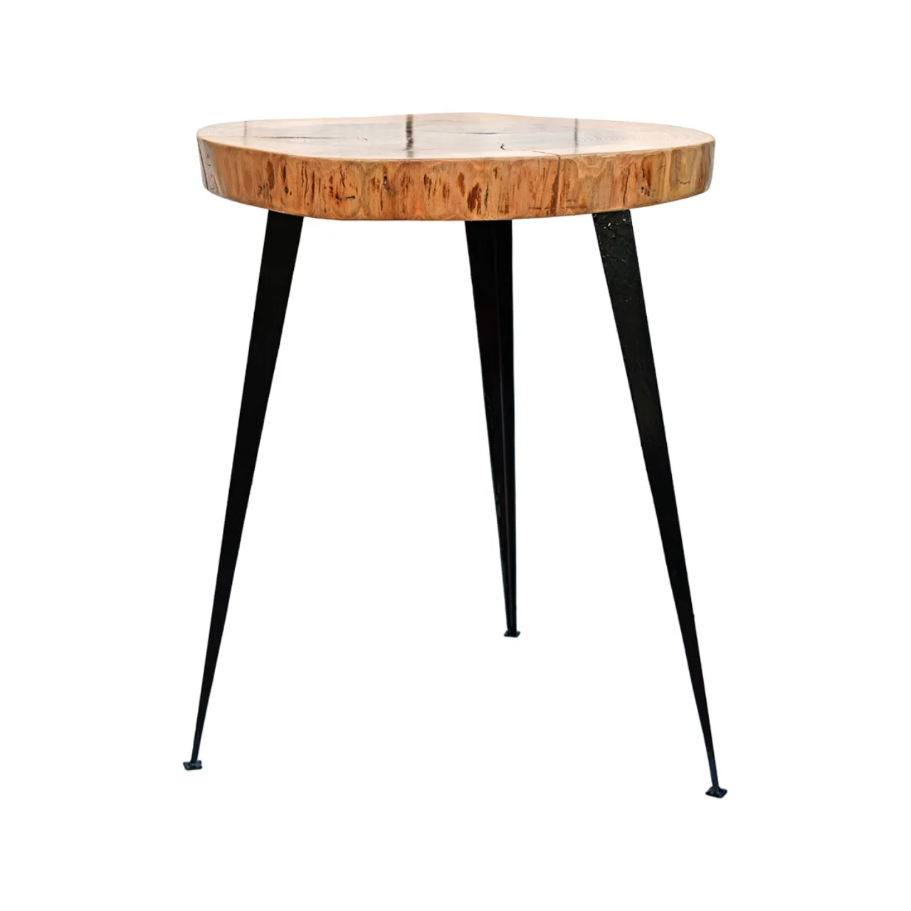 Table basse ronde en bois massif en pieds en métal
