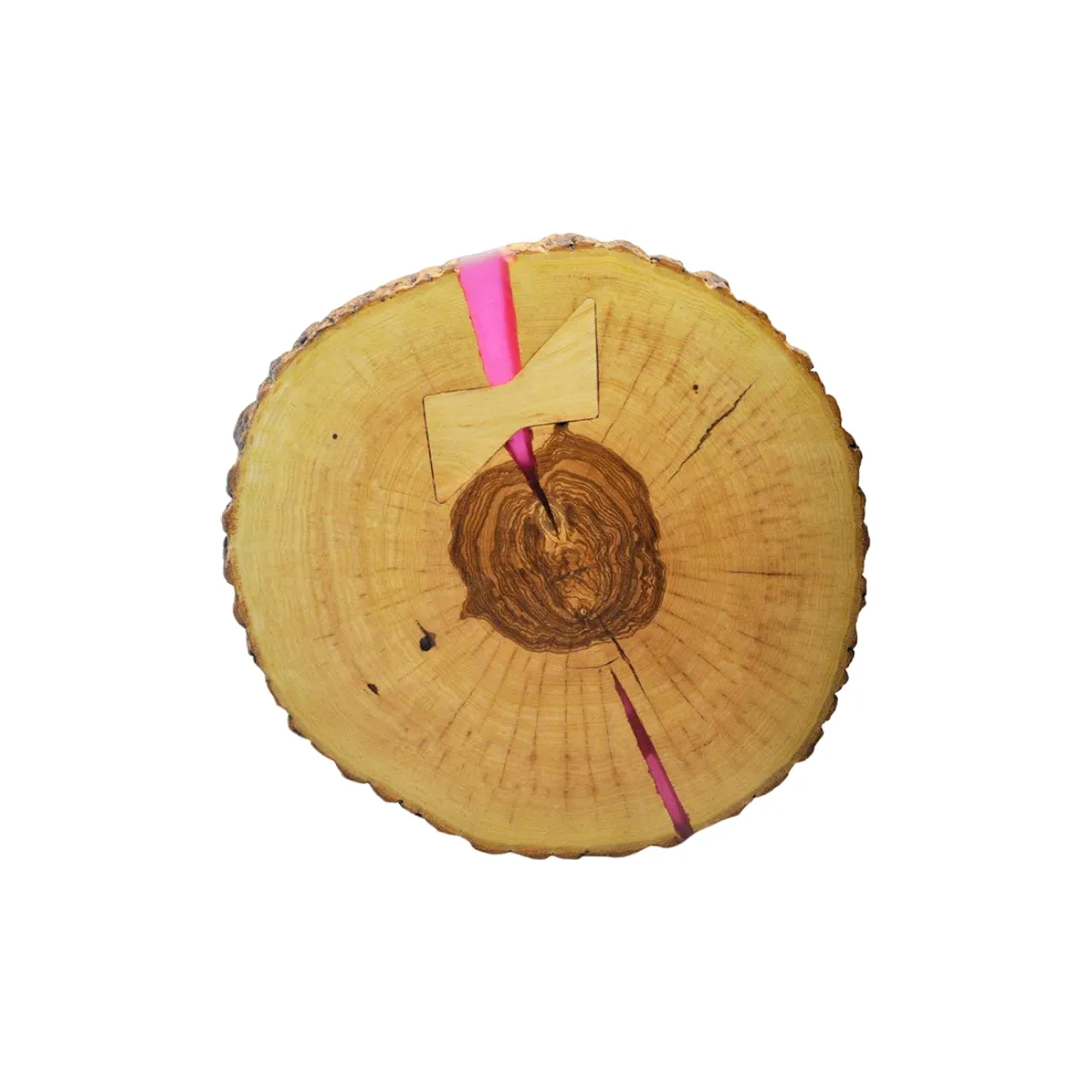Rondin de bois avec résine époxy rose