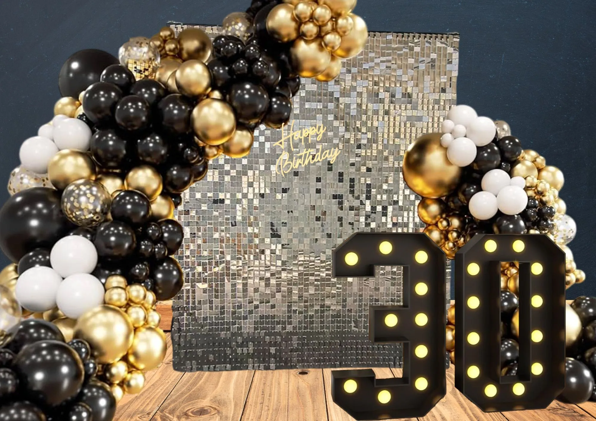 Déco d'anniversaire 30 paillettes or clair