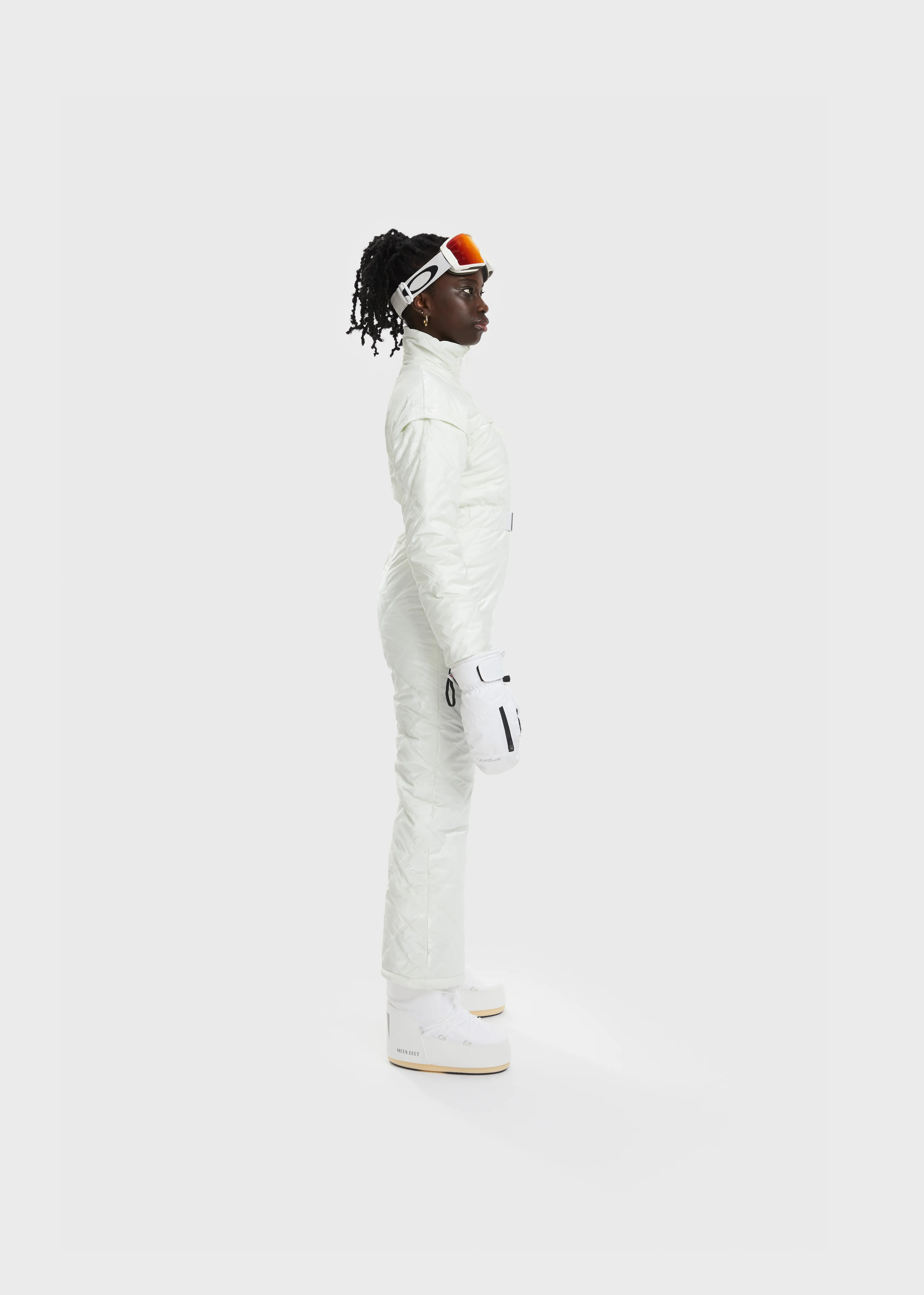 ASOS <br> Ski suit in iridescent shine with detachable sleeves SNOW BRIGHT WHITE Size M <br> RRP $45O