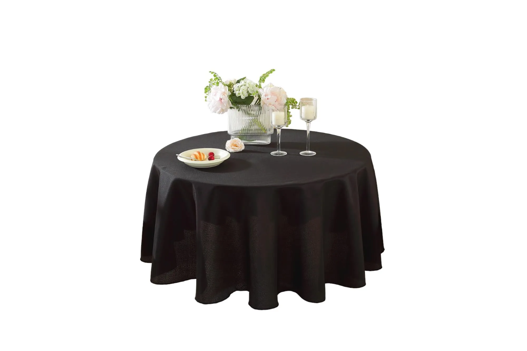 120" Round Poly Tablecloth Black