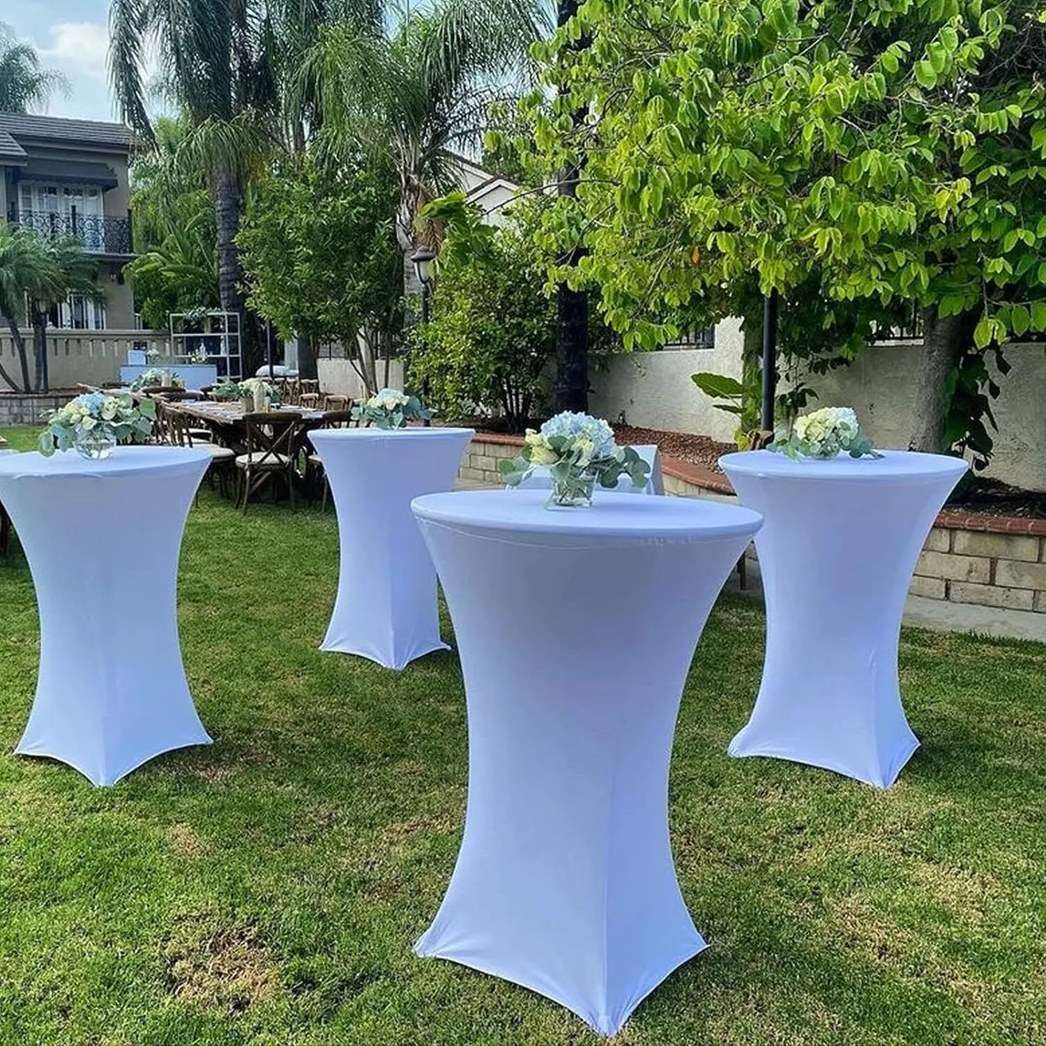 White Cocktail Table Stretch Cover For Hire Stay Golden Event Hire