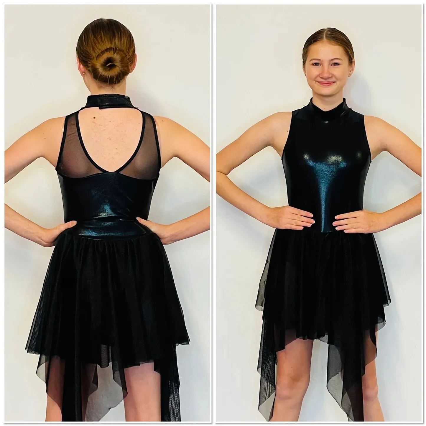 BL044 BLACK WET LOOK DRESS B'Loved Dance Costume Hire