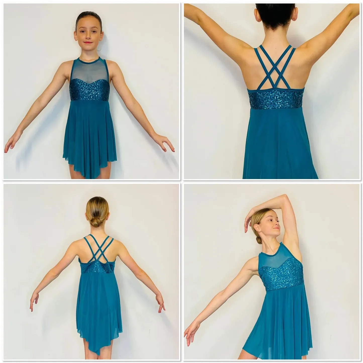 BL165 TEAL AYSMMETRIC DRESSES B'Loved Dance Costume Hire