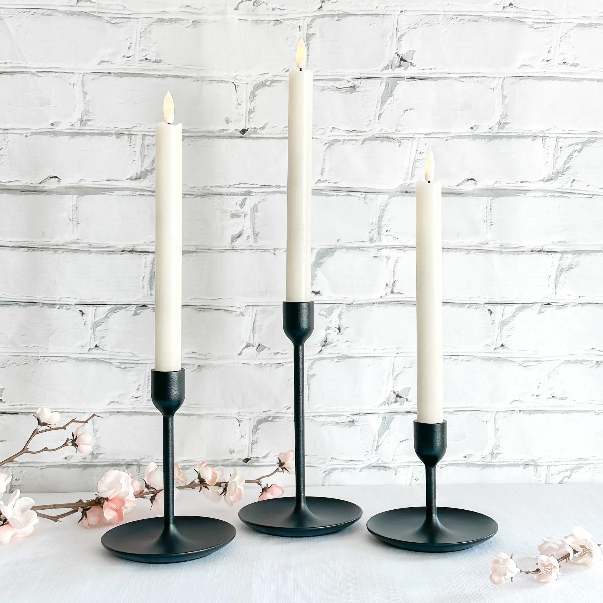 Black Skinny Candlestick & Wax LED Taper Trio