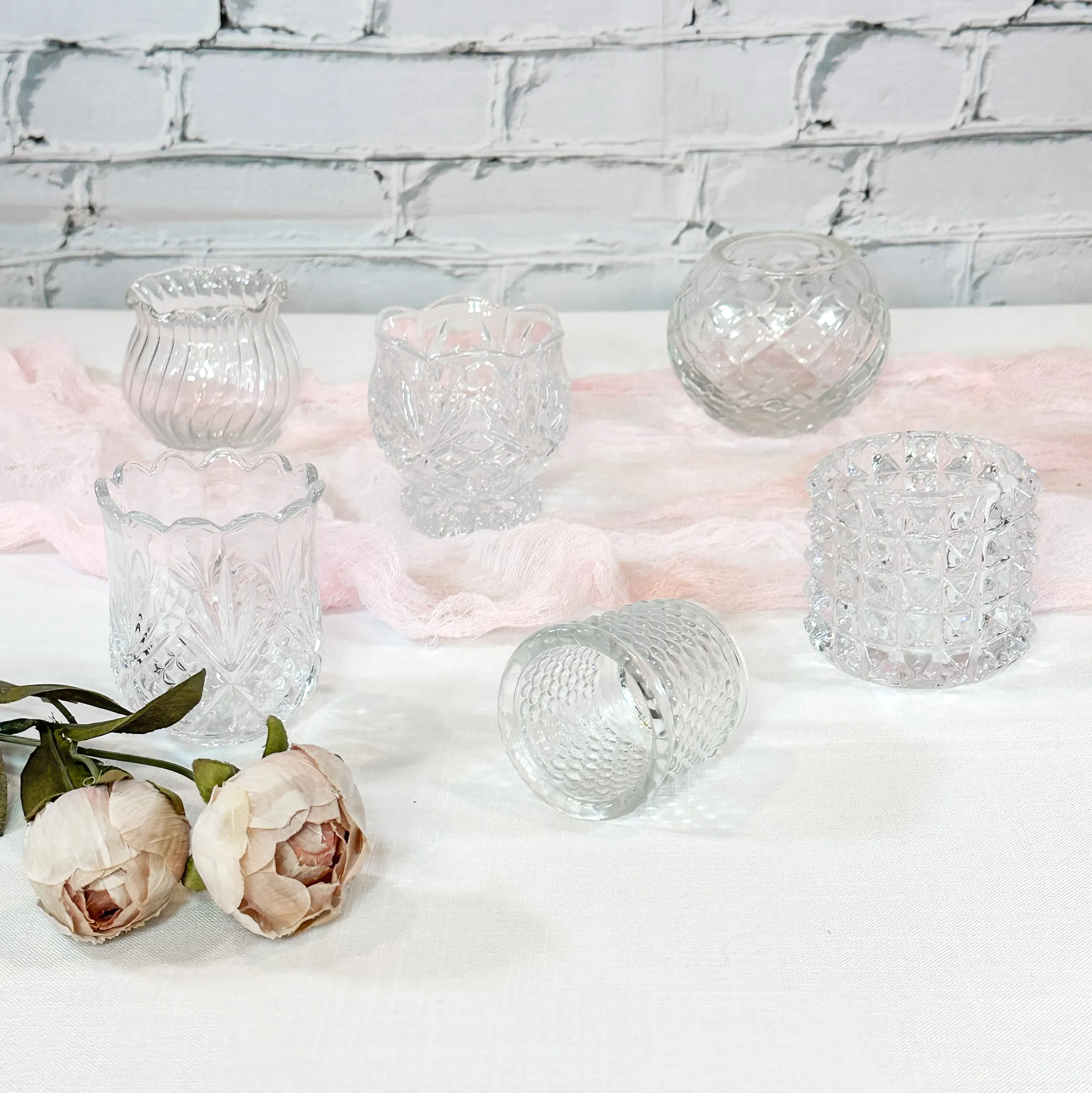 Assorted Clear Glass Votives - Set of 12