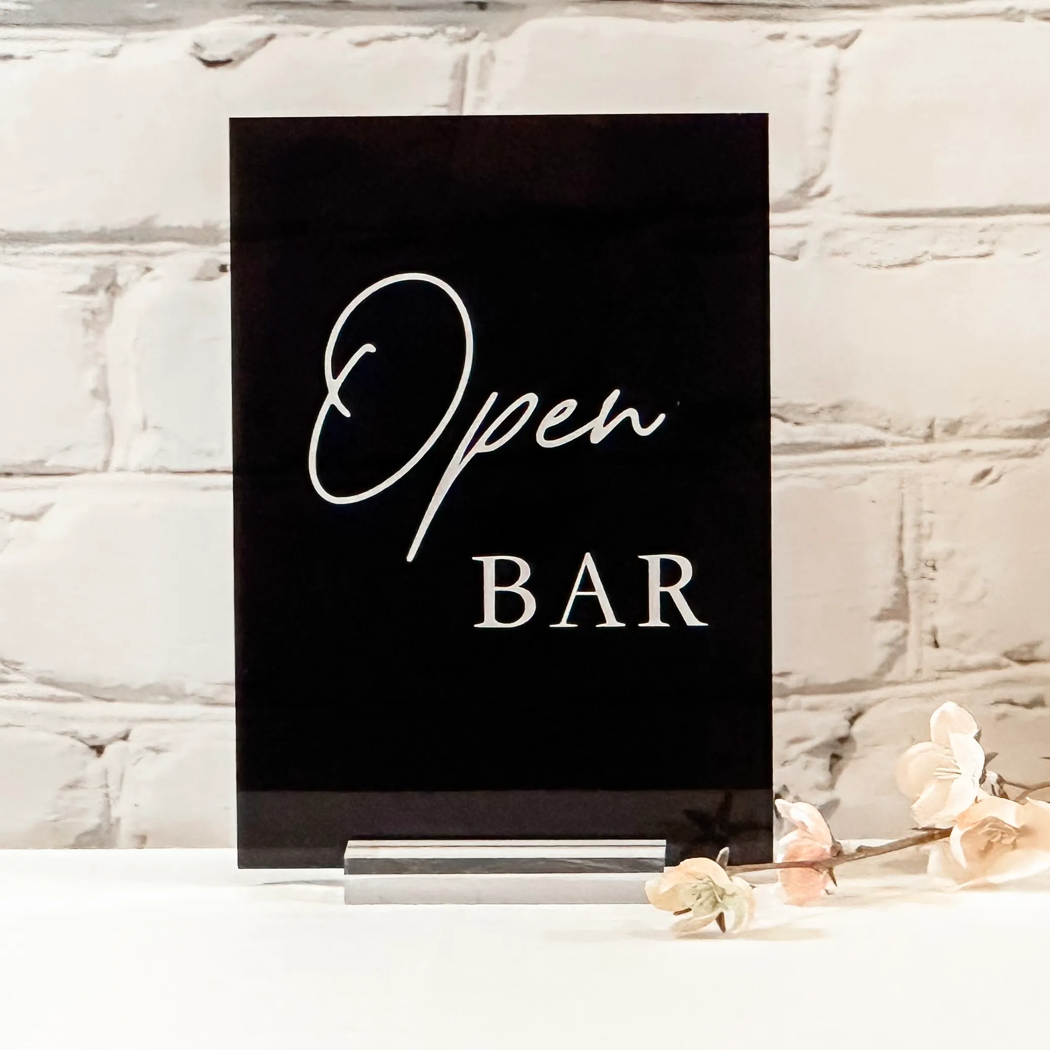 Open Bar Acrylic Sign (Rome) - Black/White