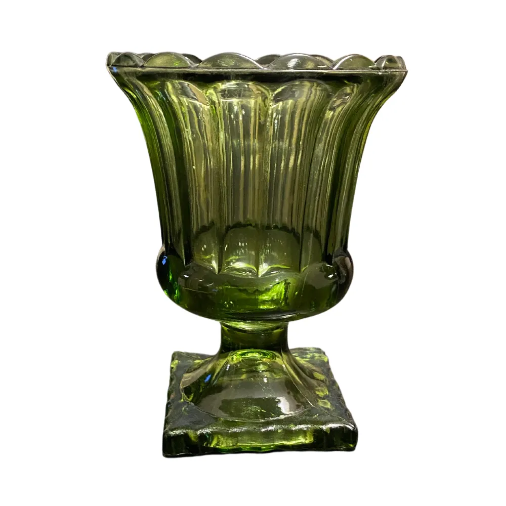Vintage Green Compote Vase - Square Pedestal
