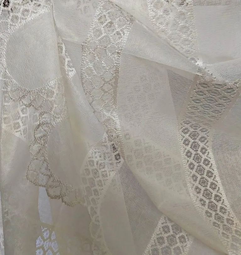 Fabric - Champagne lace with diamond-like strip  - email us directly if you wish to rent this product