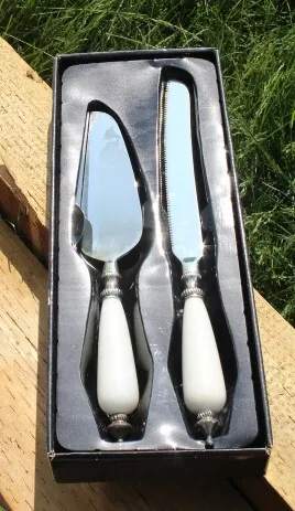 Porcelain Handle Cake Knife and Server - Vintage set