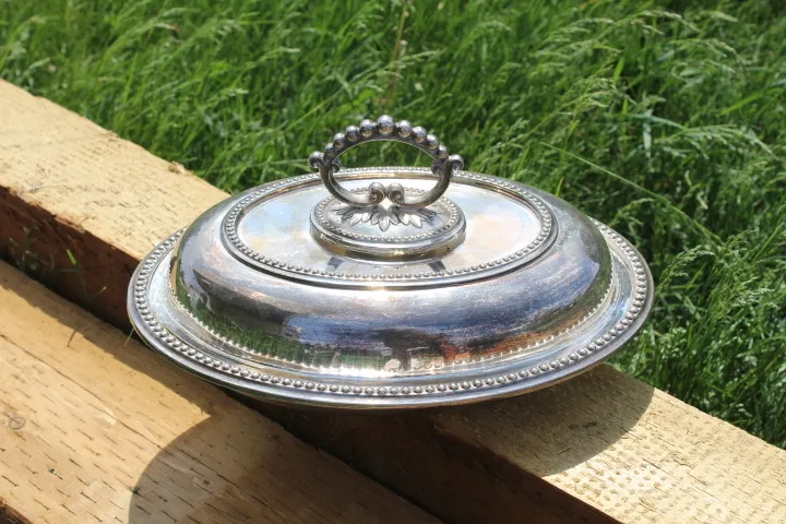 Silver serving dish with lid