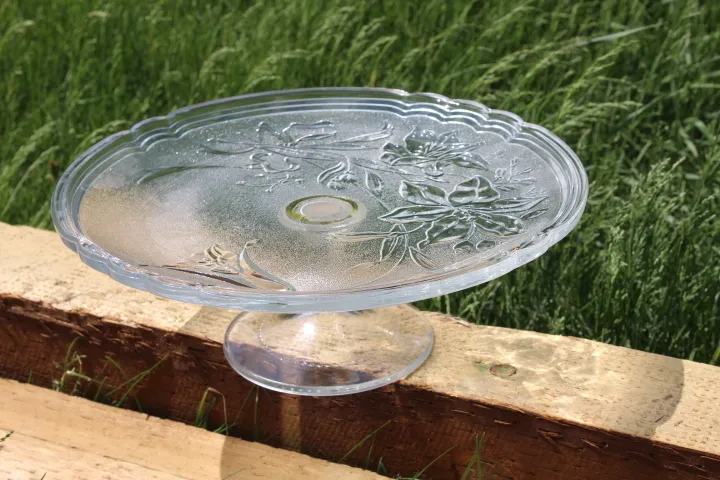 Glass Pedestal Cake Plate - Lily pattern