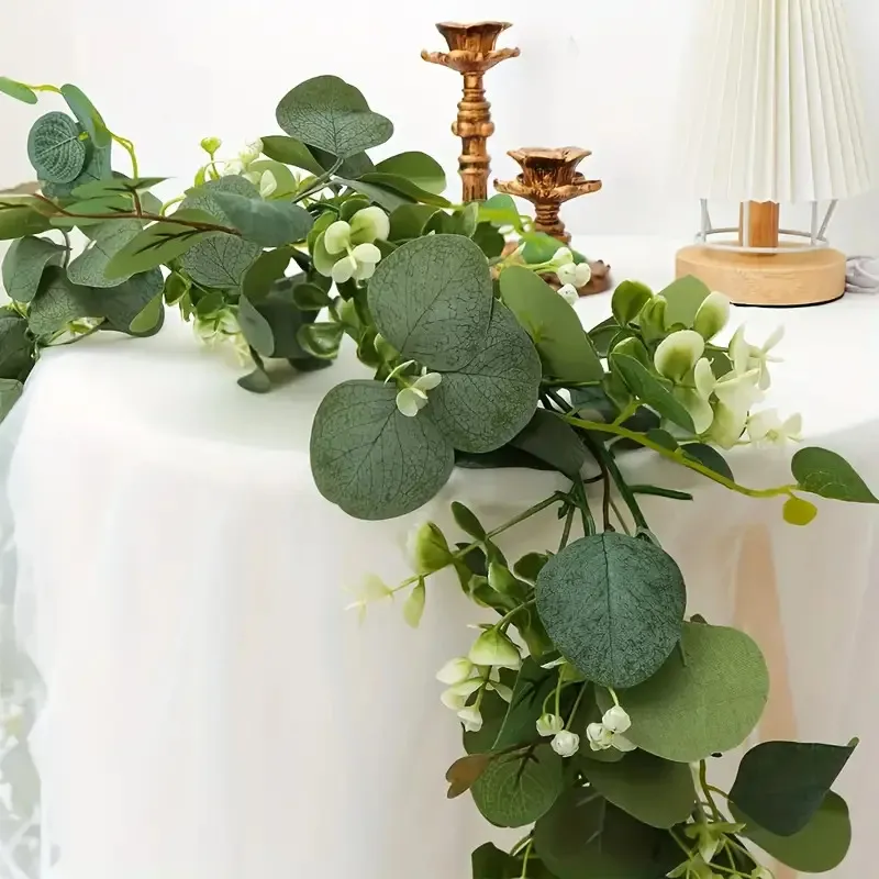 Eucalyptus and Willow Vines with white flowers - 6 ft (artificial)