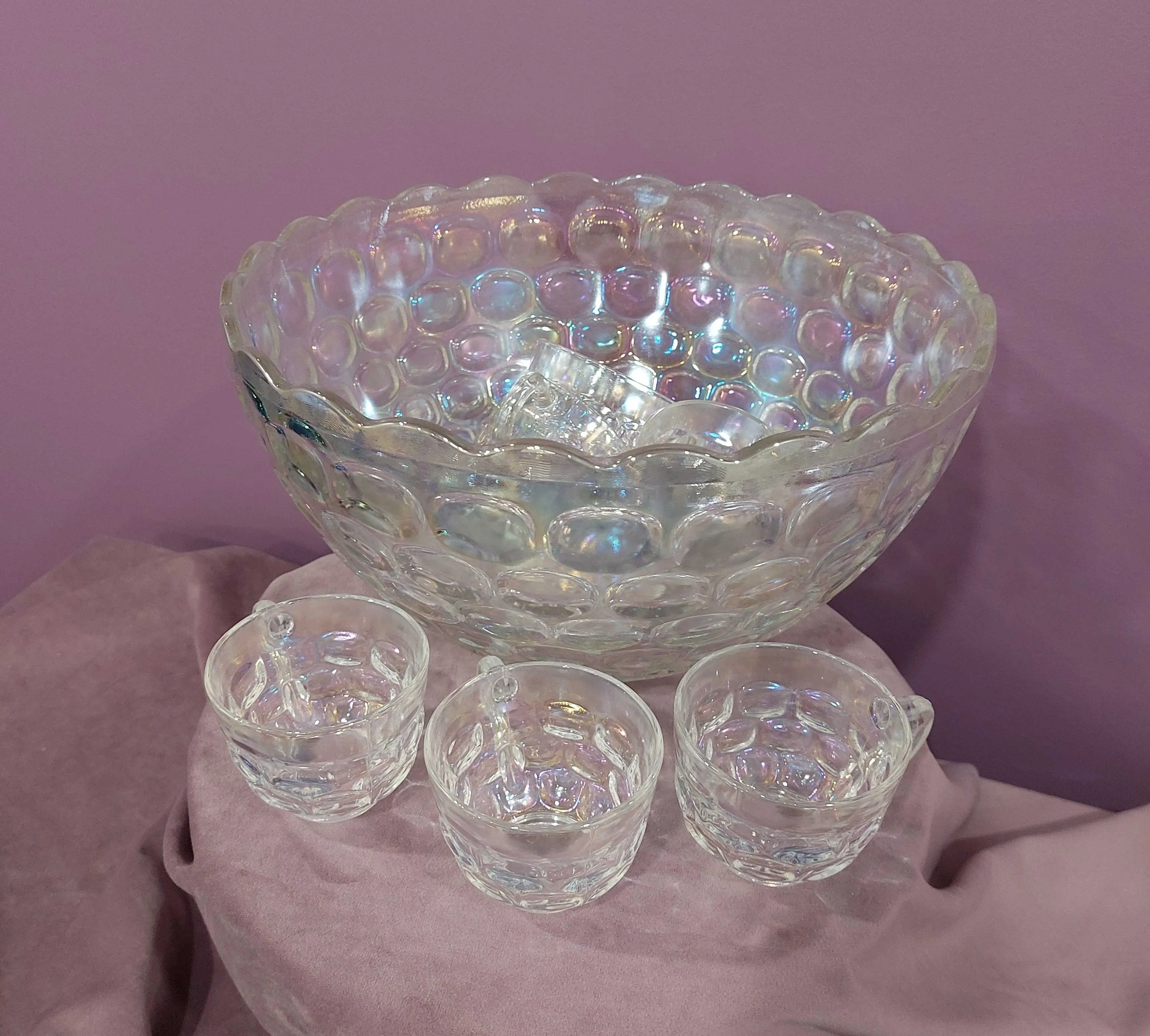 Vintage 'Jubilee" Iridescent Punch Bowl Set