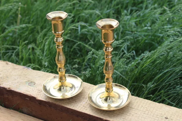 Brass Taper Candle Holder - round base