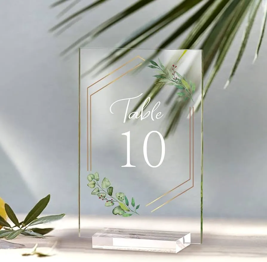 Set of Acrylic Table Numbers - Green Floral Trim