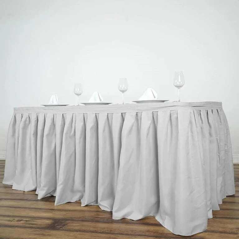 	 14FT Silver Pleated Polyester Table Skirt