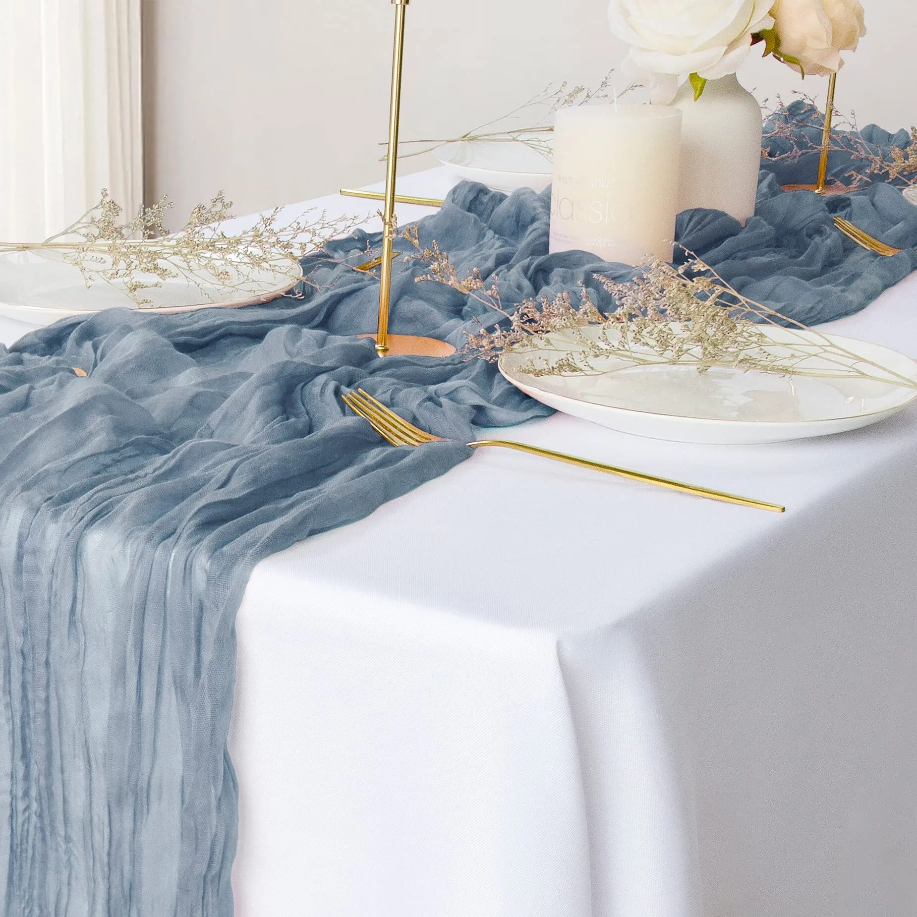 cheese cloth runner baby blue