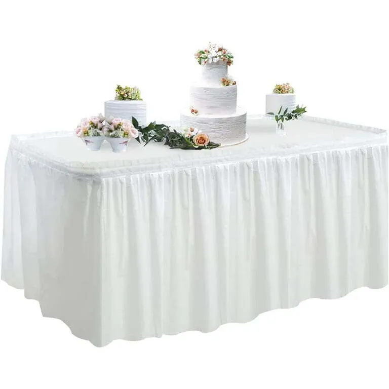 	 14FT White Pleated Polyester Table Skirt