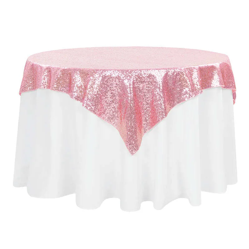60x60 Pink  Square Sequin Table Overlay